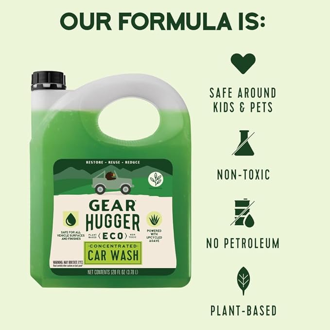 Gear Hugger Car Wash Soap Gallon (128 oz, Pack of 1) – Eco-Friendly Car Cleaner, Biodegradable Car Wash with Natural Saponins & Eucalyptus – Safe Car Soap for All Vehicle Surfaces