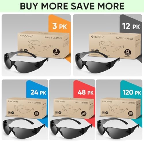 TICONN Clear Safety Glasses for Men & Women, ANSI Z87.1 Safety Goggles