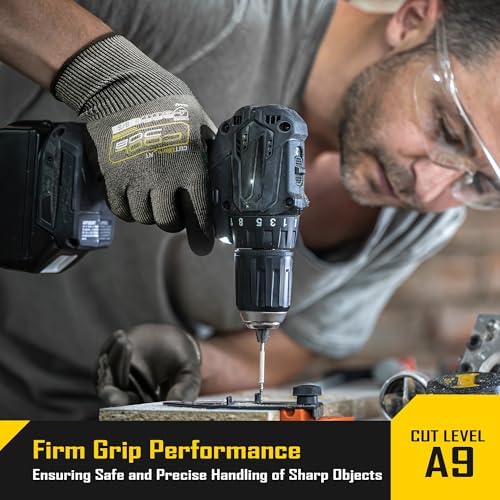 COOLJOB A9 Cut Resistant Safety Work Gloves with Grip, Touchscreen Nitrile Coated Heavy-duty for Glass Metal Sheet Handling