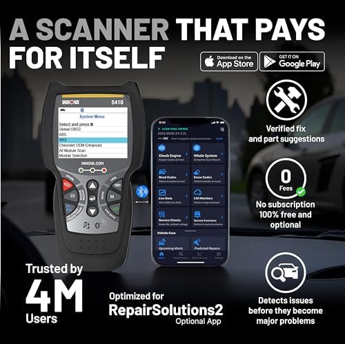 Innova 5410 All-System OBD2 Scanner Diagnostic Tool for Cars & Trucks – Automotive Scan Tools for Engine, ABS, SRS & Transmission, Bluetooth Compatible with America's Top Car Repair App