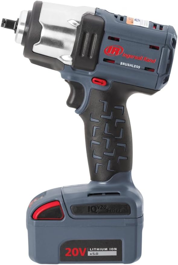 Ingersoll Rand W5133-K22 3/8" IQV20 Cordless Air Impact Wrench and Battery Kit with Brushless Motor, 360 Degree LED Light, 365 ft-lbs Max Torque, 4 Power Modes, Gray