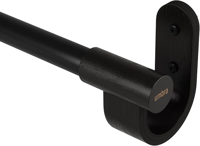Umbra Bellwood Curtain Rod for Window Drapery, Adjustable Length 42" to 120", Set Includes Finials and Mounting Hardware, Black