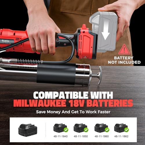 Ecarke Cordless Grease Gun Compatible with Milwaukee 18V Battery, 12000PSI Max Electric Grease Gun, Dual Pistol & in-Line Grip, Works with Bulk & Cartridge Grease, 39" Hose & 4 Couplers (Tool Only)