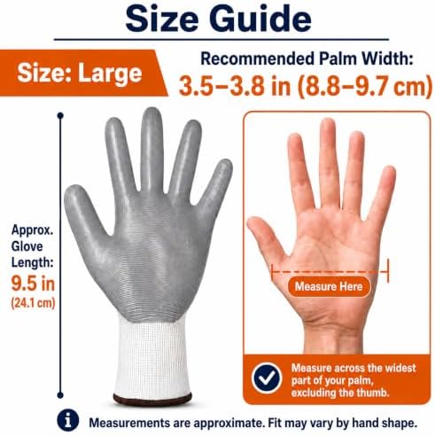 Work Gloves, Nitrile-Coated Grip for Yard Work, Moving & Warehouse, Large