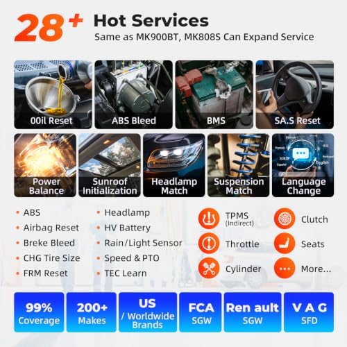 Autel Scanner MaxiCOM MK808S: 2026 Bidirectional Tool as MaxiCheck MX900 MK900BT MK808BT Pro MX808S 808Z, 28+ Service for 200+ Brands, 3000+ Active Test, All System Diagnose, Injector, FCA & SGW OS 11