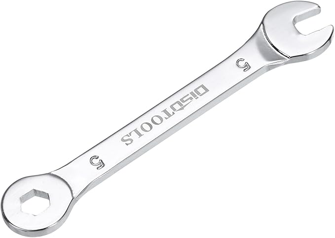 HARFINGTON Thin Combination Wrench Metric 5mm 6-Point Ended Box 15 Degree Offset Open End CR-V Chrome Plated Steel, Silver