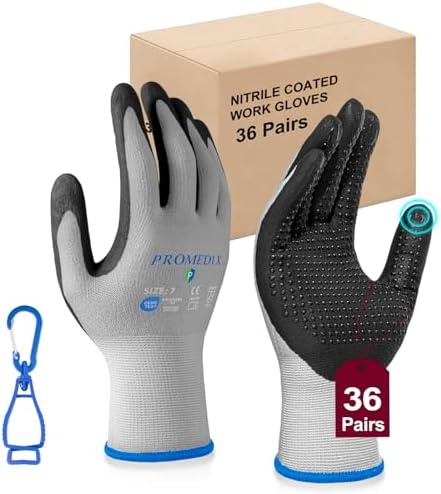 PROMEDIX P Nitrile Coated Work Gloves,MicroFoam Safety Work Gloves Men,Seamless Knit Nylon&spandex Gloves with Grip