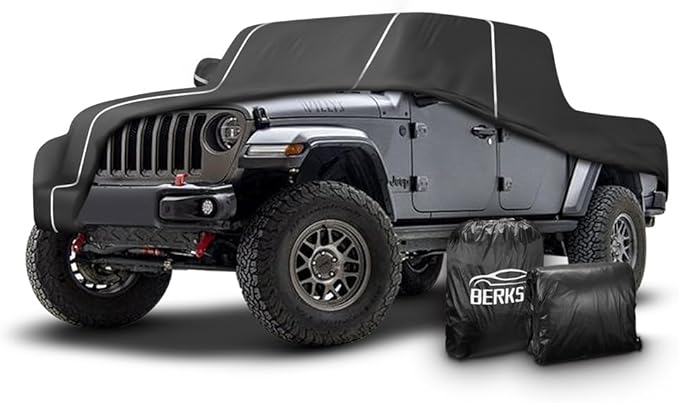 Fluorescent Strip Design Waterproof Car Cover Compatible for Jeep Gladiator 2019-2024 All Weather 6 Layers Full Car Cover Safe Parking at Night with Storage Bag