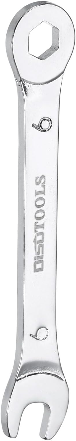 HARFINGTON Thin Combination Wrench Metric 6mm 6-Point Ended Box 15 Degree Offset Open End CR-V Chrome Plated Steel, Silver