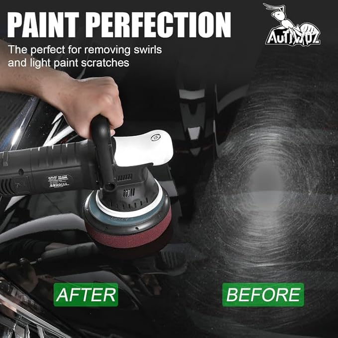 AUTIWOZ Car Buffer Polisher, 6-Inch Dual Action Polisher for Car Detailing, 15mm Random Orbital Car Polisher with 6 Variable Speeds1800-4800RPM, DA Polishers Kit for Car Detailing/Polishing/Waxing