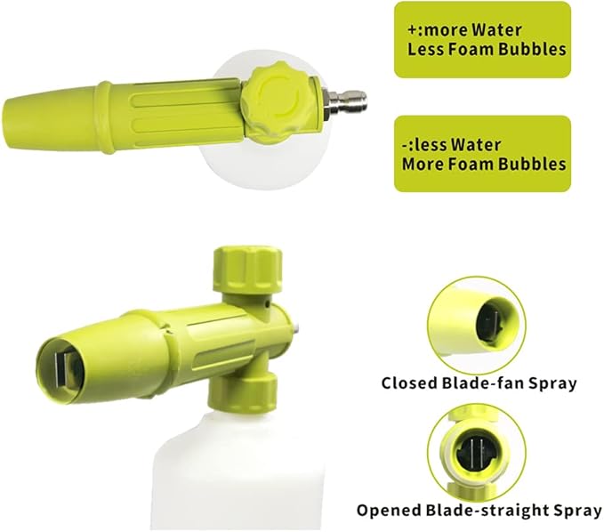 Foam Cannon 1 L Bottle Car Wash Snow Foam Lance with 1/4" Quick Connector Pressure Power Jet Washer Quick Release Adjustable Nozzle with 1 Washing Mitts