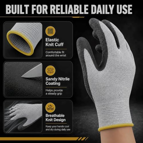 Level 5 Cut Resistant Work Gloves, Sandy Nitrile Grip, 1 Pair