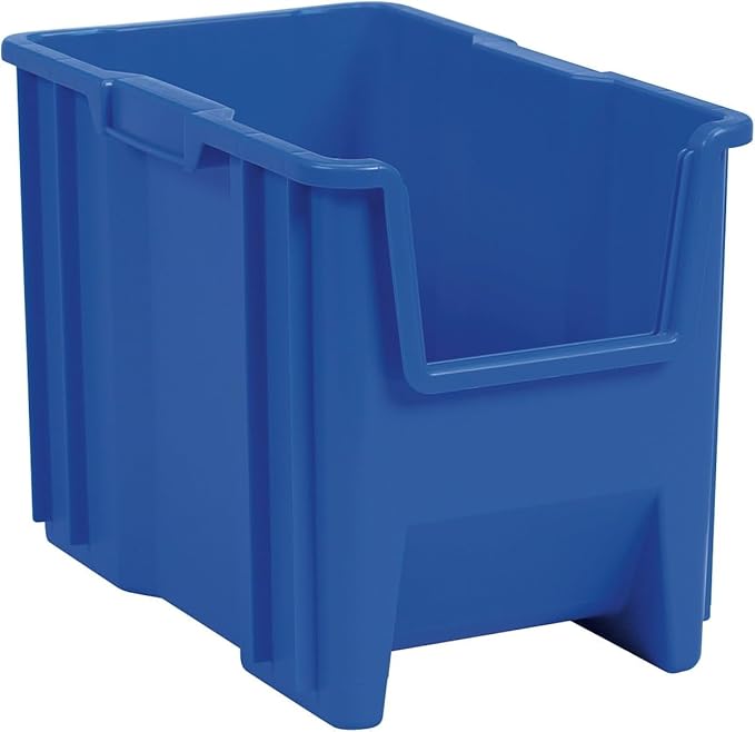 Akro-Mils 13014 Stak-N-Store Heavy Duty Stackable Open Front Plastic Storage Container Bin, (17-1/2" x 11" x 12-1/2"), Blue, (4-Pack)