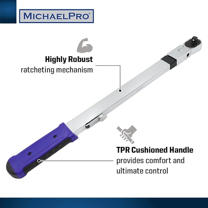 MichaelPro 1/2-Inch Drive Split Beam Torque Wrench with Flex Head, 40 – 250 ft-lb Torque Range | +/- 4% Accuracy | Professional Grade | MP001209