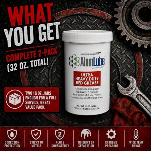 AtomLube Ultra Heavy Duty Red Grease, 2-Pack of 16 oz Jars