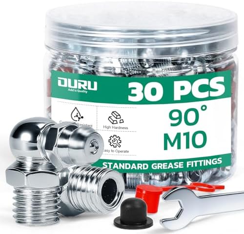 OURU M10 Metric Grease Fittings Kit, 90 Degree with Caps & Wrench(10mm)