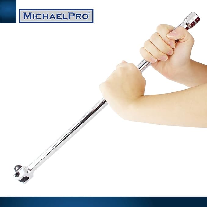 MichaelPro MP007003 1/2" Drive Extension Breaker Bar/Flex Handle, 18” Length, Connect Your Ratchet with this Breaker Bar, Rotating Flex Head (18” Length)