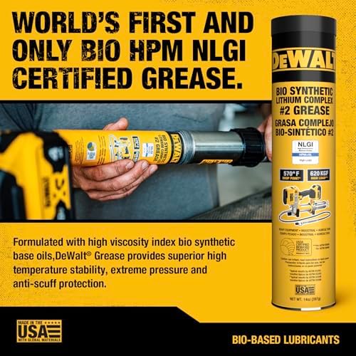 DEWALT Biosynthetic Lithium Complex #2 Grease - USDA Certified Industrial Grade CV Joint & Wheel Bearing Grease for High-Load, High-Temp Use in Construction, Agriculture - 14 oz