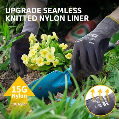 KEZERS 12 Pairs Nitrile Coated Safety Work Gloves for Men and Women