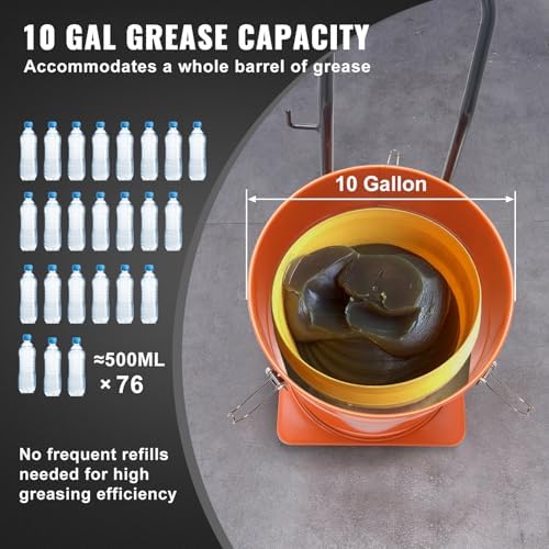 VEVOR Grease Pump, 10.5 Gallon Air Grease Pump with 13 ft High Pressure Hose and Grease Gun, 40L Pneumatic Grease Pump with Wheels, Portable Lubrication Grease Pump