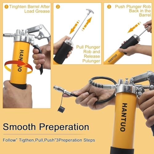 Grease Gun with Quick Release Coupler, 8000 PSI Heavy Duty Professional Pistol Grip Grease Gun Kit 14 OZ Capacity with Coupler, Double Injector Needles, 90° Adapter