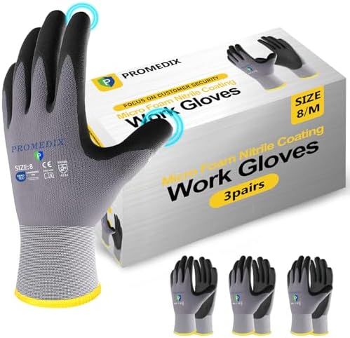 PROMEDIX P Nitrile Coated Work Gloves,MicroFoam Safety Work Gloves Men,Seamless Knit Nylon&spandex Gloves with Grip