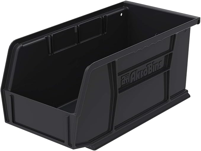Akro-Mils 30230 AkroBins Plastic Storage Bins, Space-Saving Stackable Bins for Garage, Pantry, Craft Organization, 11" x 5" x 5", Black, 12-Pack