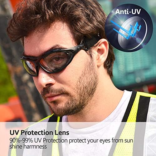 SAFEYEAR Safety Glasses Anti Fog Scratch Resistant ANSI Z87.1 CE Protective Eyewear with Foam Gasket Adjustable Strap