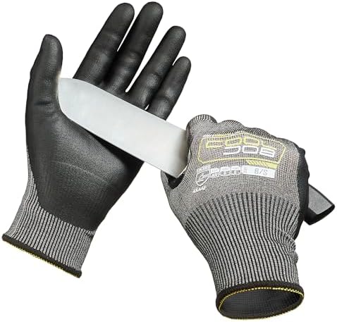 COOLJOB A9 Cut Resistant Safety Work Gloves with Grip, Touchscreen Nitrile Coated Heavy-duty for Glass Metal Sheet Handling