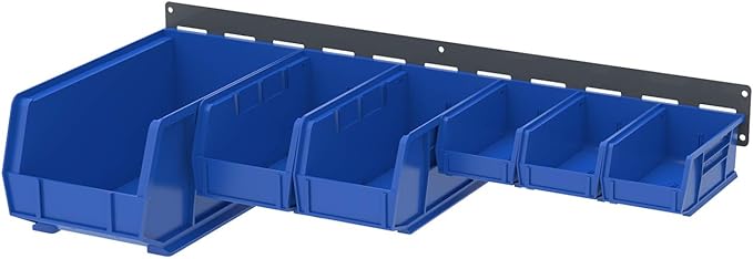 Akro-Mils 30632 Heavy Duty Wall Mount Garage Storage Steel Louvered Rail | Wall Storage Bin Hanging Organizer System for AkroBins, 32-Inch W x 3-Inch H, 2-Pack, Grey