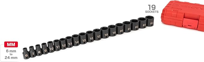 TEKTON 3/8 Inch Drive 6-Point Impact Socket Set, 19-Piece (6-24 mm) - Case | SID91302