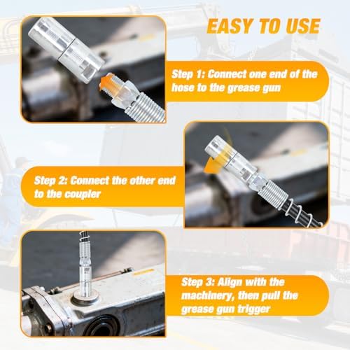 GOOACC Grease Gun Accessory Kit, 18 Inch Spring Flex Hose, 1PCS Normal Grease Gun Tips Coupler, 12000 PSI 1/8" NPT Threads Compatible with Standard Grease Fittings for Automotive Ship Machinery Farm