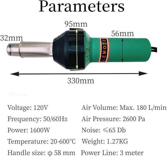 110V 1600W Professional PVC Roofing Welding Tools Heat Gun Kit Plastic Welder Hot Air Weld Gun with Roofing Seam Rollers Seam Tester Probe Weld Nozzle (110V Heat Gun Set)