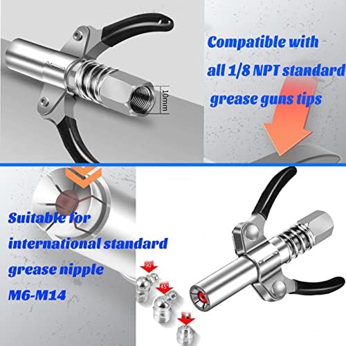 Grease Gun Coupler Grease Gun Fittings Grease Gun Tip Quick Lock and Release Lube Dual Handle Heavy Duty Grease Nozzle Coupler, Compatible With all Grease Guns 1/8" Npt ends Accessories 12000 PSI