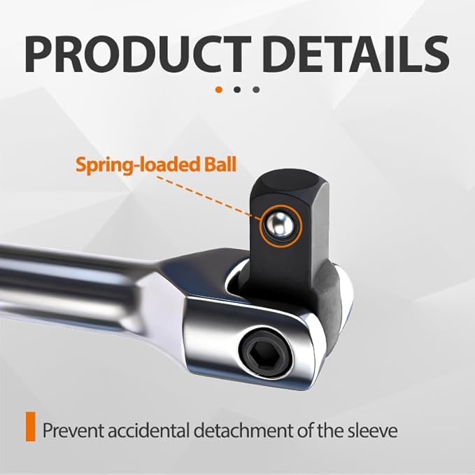 15-inch Dual Drive Breaker Bar 1/2 drive Flex Handle with 180° Rotatable Head