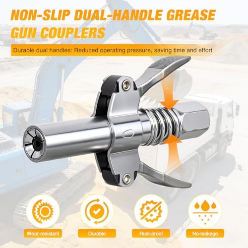 GOOACC Grease Gun Coupler Double Handle Grease Gun Tips 12000 PSI High Pressure 6 Thickened Jaws Quick Lock Grease Coupler Compatible with 1/8" NPT Grease Gun Fitting for Automobiles Ships Machinery