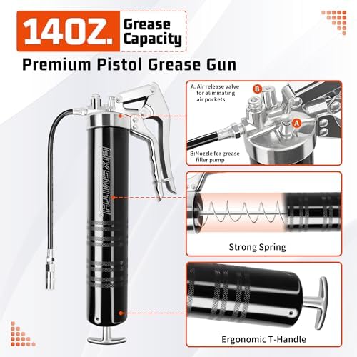 FIXSMITH Grease Gun, 8000 PSI Heavy Duty Pistol Grip Grease Gun Kit