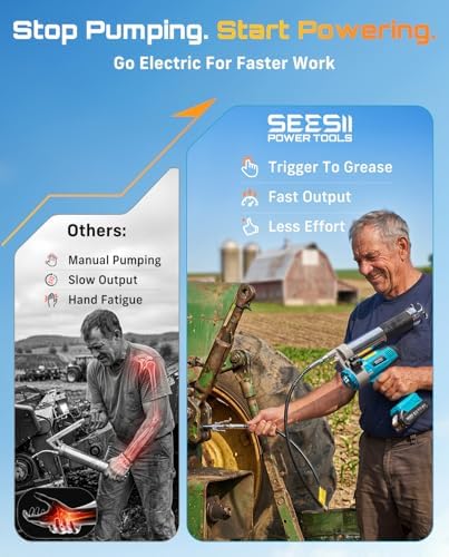 Seesii Electric Grease Gun with 5.8 oz/min High Flow Rate & Lock-On Trigger