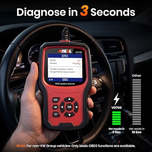 ANCEL VD700 OBD2 Diagnostic Code Reader Scan Tool Fit for Volkswagen Audi VW Skoda Seat, All Functions OBD11 Scanner for VAG Vehicles with Battery Registration EPB Reset (Upgraded VD500)