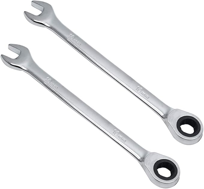 2 Pcs 10mm Ratchet Wrench Metric Ratcheting Wrench Set with 5° Movement and Hardened & 72 Teeth for Projects Metric Tight Spaces