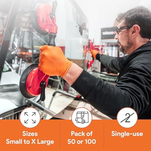 WECARE 8 Mil Nitrile Gloves - Heavy Duty Mechanic Gloves, with Diamond Grip - Powder and Latex Free Disposable Gloves