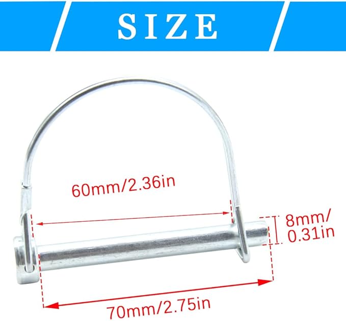 5Pcs Shaft Locking Pin 5/16”Trailers Lock Hitch Lock Pin Zinc Plated Carbon Steel Round Loop Safety Wire Lock Pin Length 2-3/4”for Farm Trailers Trolley Wagons Lawn Garden Towing(D-8x70mm)