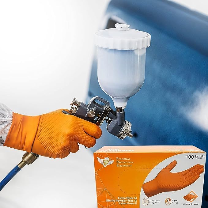 S&G Orange Nitrile Gloves Disposable Latex-Free 8Mil Thick Heavy Duty Powder-Free for Industrial, 1000 Pcs- Medium, Large, XL