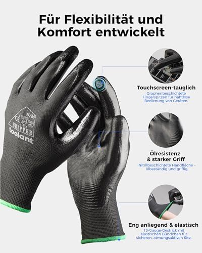toolant Nitrile Coated Work Gloves, 6 Pairs, Red&Black, Small