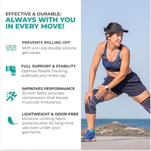 Modvel Compression Knee Brace for Women & Men - 2 Pack Knee Brace for Running Knee Pain, Knee Support Compression Sleeve, Workout Sports Knee Braces for Meniscus Tear ACL & Arthritis Pain Relief