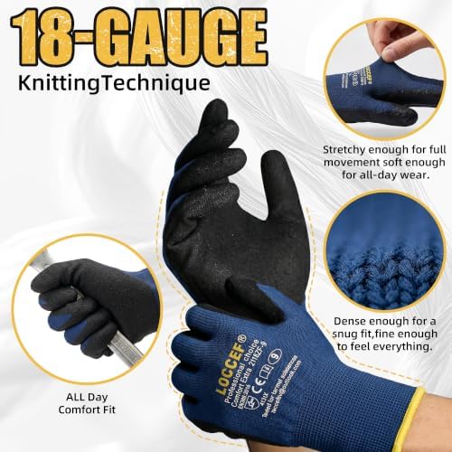 LOCCEF Nitrile Work Gloves, 18-Gauge, 3D Stretchy, Touchscreen 6 Pairs