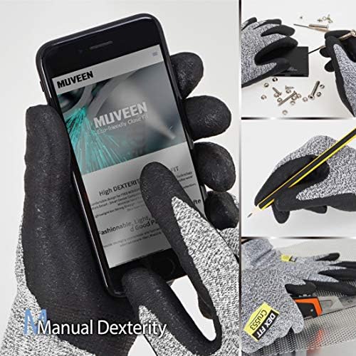 DEX FIT Level 5 Cut Resistant Gloves Cru553 Anti-Static, 3D Comfort Fit A5 Safety Work Gloves with Grip, Thin Touchscreen Gloves for Warehouse, Package Handling, Glass Handling, Gray, L, 12 Pairs