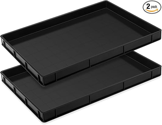 Baderke 2 Pcs 24 x 15.5 Inches Oil Drain Pan for Changing Leak Proof Mini Fridge Drip Tray Plastic Oil Change Pan for Mini Fridges Air Conditioners Machinery Under Car (Black,1.89 Inch)