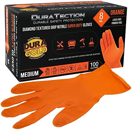 Dura-Gold Orange Diamond Textured Nitrile Disposable Gloves, 8 Mil, X-Large