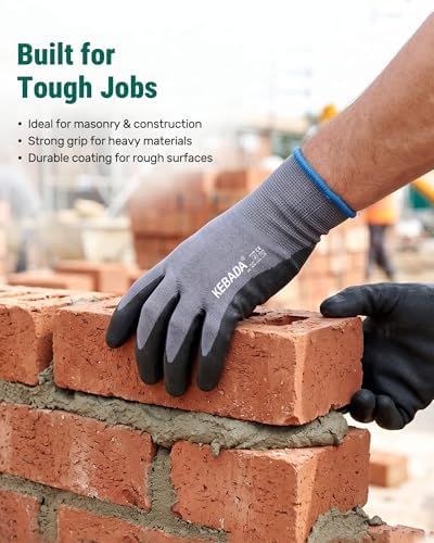 Kebada W5 Foam Nitrile Coated Work Gloves for Men & Women, 12 Pairs